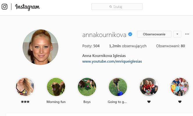 Anna Kournikova Iglesias na Instagramie