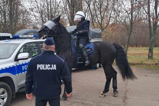 Wspólne manewry koni z łódzkiej policji i straży miejskiej. Były strzały, huki i dużo dymu