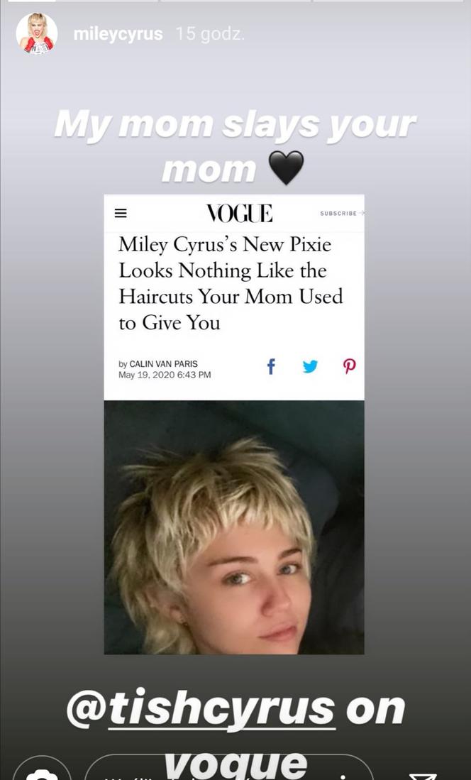 Miley Cyrus w nowej fryzurze