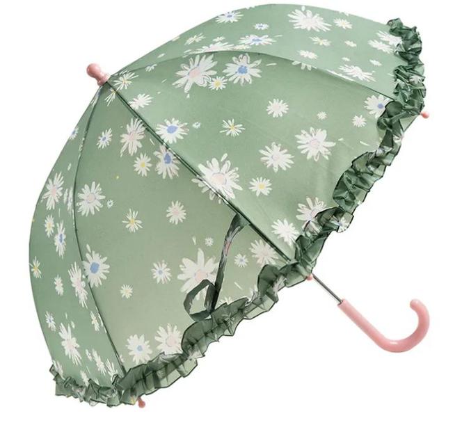 Parasolka dla dziewczynki, zielona z falbaną
