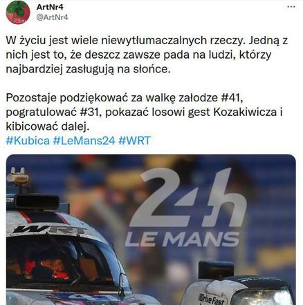Tak internauci zareagowali na dramat Kubicy w Le Mans 24h