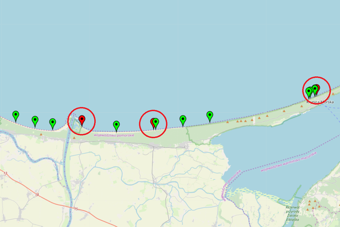 Mapa kąpielisk na Pomorzu [24 lipca 2019]