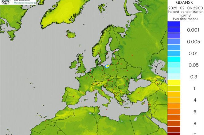 Tak daleko mogła dotrzeć chmura dymu z pożaru na przeróbce