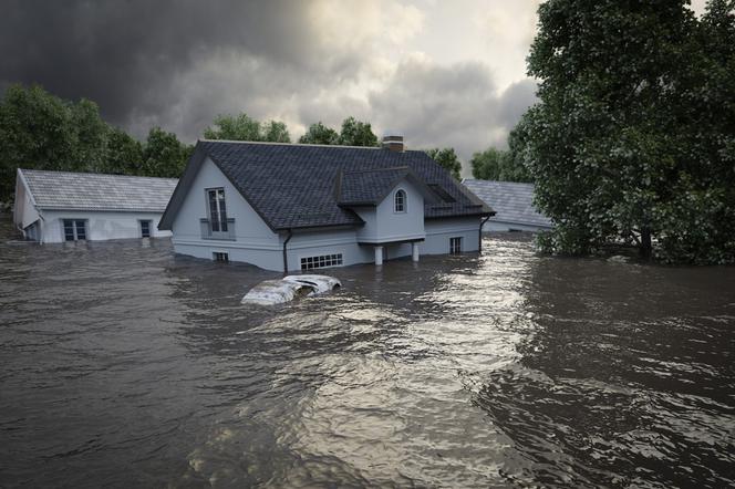 Powódź, zalany dom 