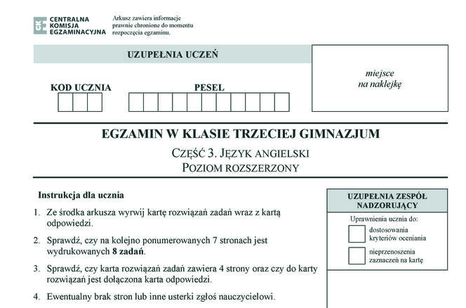 Egzamin gimnazjalny 2019 - język angielski - poziom rozszerzony