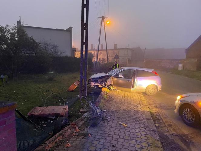 W Zaborowicach w pow. rawickim kierowca wjechał samochodem w słup