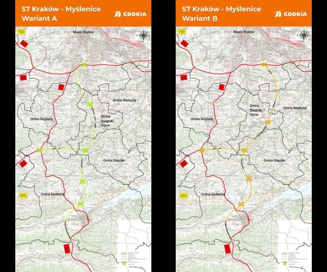 Sześć wariantów przebiegu trasy S7