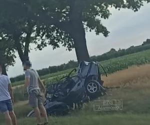 Uderzyli w przepust, a potem w drzewo. BMW niemal pękło na pół. Dwie ofiary smiertelne