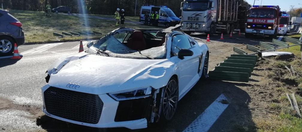 Audi R8 V10 rozbite na obwodnicy Tarnowa