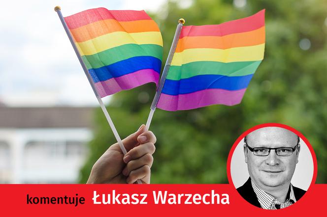 Łukasz Warzecha i tęczowa flaga LGBT SE