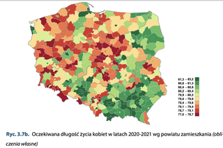 Mapa średniej wieku kobiet w Polsce