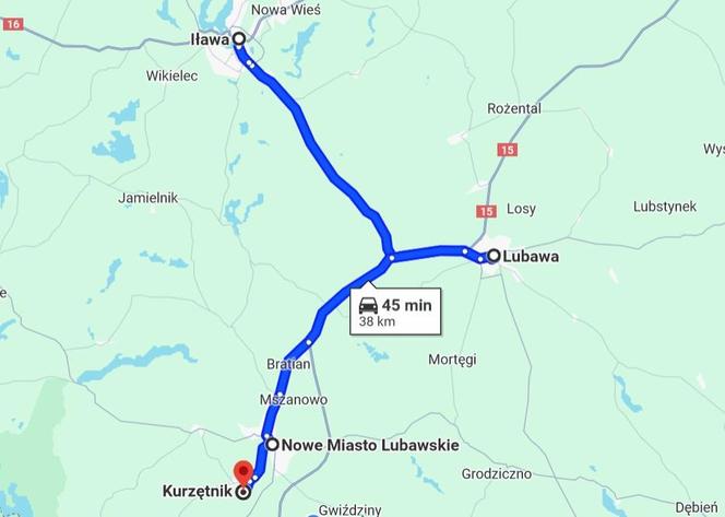 Iława - Nowe Miasto Lubawskie - Kurzętnik przez Lubawę