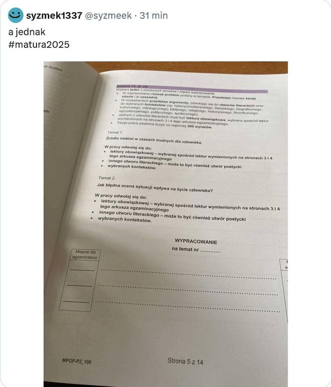 Matura 2025: Tematy wypracowania z polskiego wyciekły do sieci!? Zdjęcie arkusza hula już po internecie [5.05.2025]