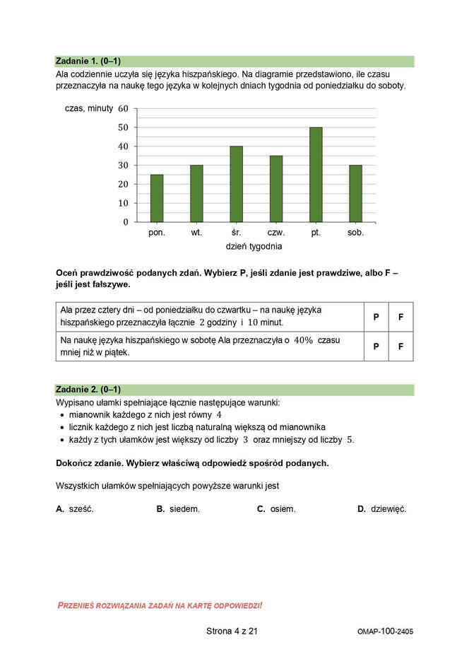 Egzamin ósmoklasisty matematyka 2024