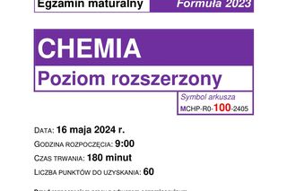 Matura z chemii 2024. Arkusze CKE, co było na maturze z chemii? 