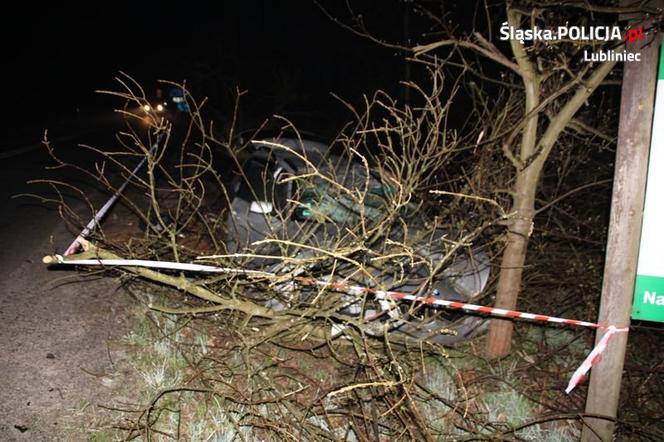 Lubliniec: Pijany 25-latek wjechał mercedesem w drzewo. Trafił do szpitala razem z pasażerem