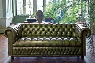 Sofa chesterfield zielona skóra