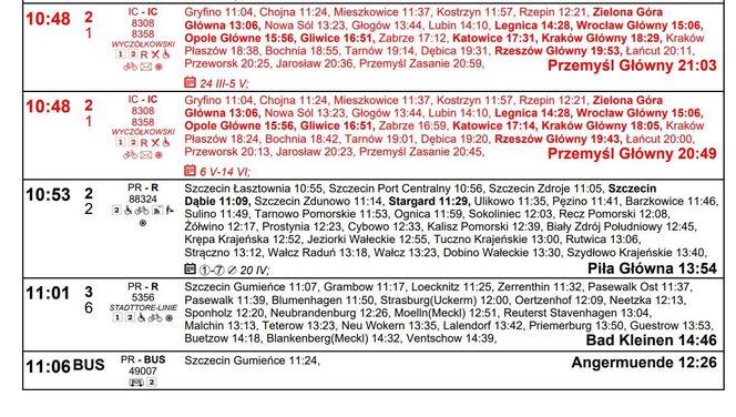 Nowy rozkład jazdy PKP Szczecin Główny marzec 2025 