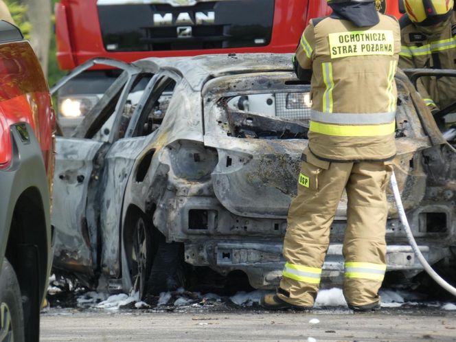 Zwęglone zwłoki w elektrycznym oplu. Samochód uderzył w drzewo i stanął w płomieniach