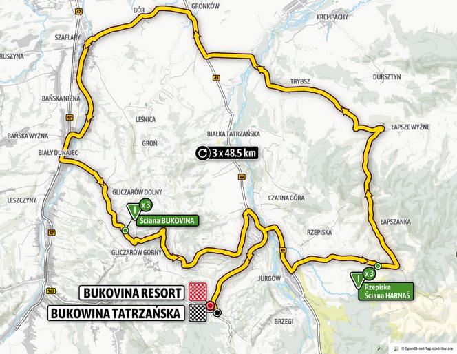 Mapa 4 etapu Tour de Pologne 2020 Bukovina Resort - Bukowina Tatrzańska