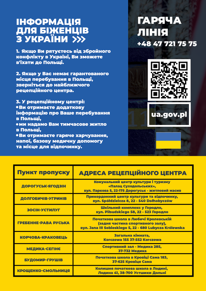 Akcja informacyjna dla uchodźców z Ukrainy. Ulotka, infolinia, strona internetowa i alert RCB