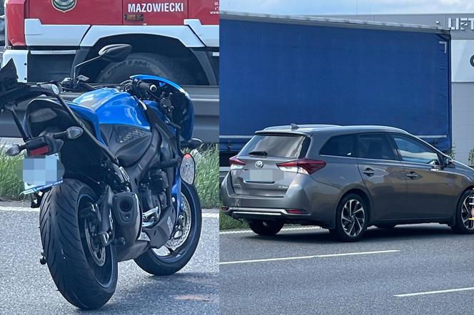 Wypadek na S8. Motocyklista rąbnął w toyotę. Rannego przewieziono do szpitala