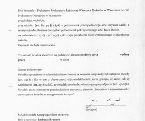  Protokół z przesłuchania Barbary Skrzypek. Prokuratura Okręgowa w Warszawie publikuje dokument