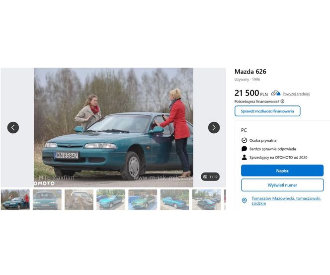 Mazda 626 z serialu Ma jak miłość ponownie na sprzedaż