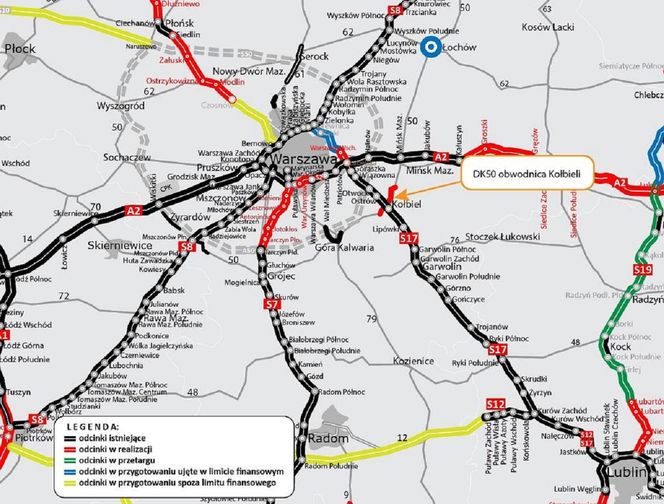 Mapa obwodnicy Kołbieli w ciągu drogi krajowej nr 50