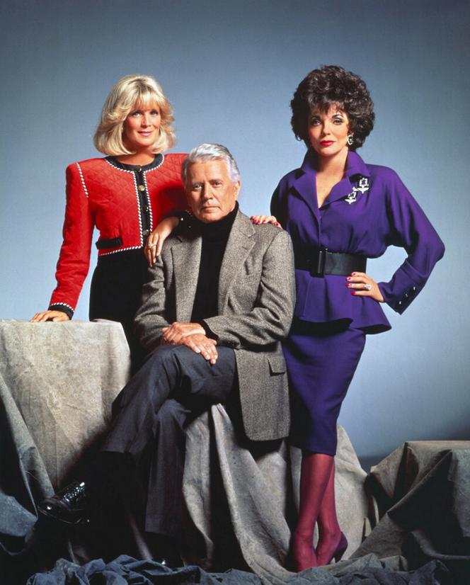 Linda Evans, Joan Collins i John Forsythe czyli Krystle, Alexis i Blake z „Dynastii"