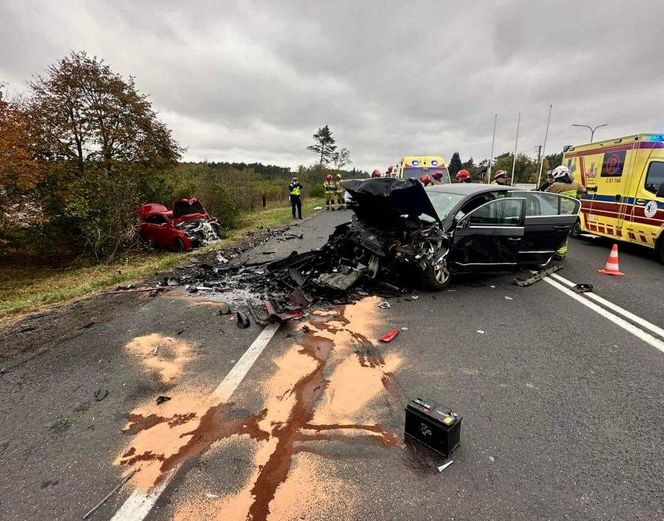 Potworna czołówka pod Bydgoszczą. Z samochodów niewiele zostało. Policja: kierowca zrobił to celowo