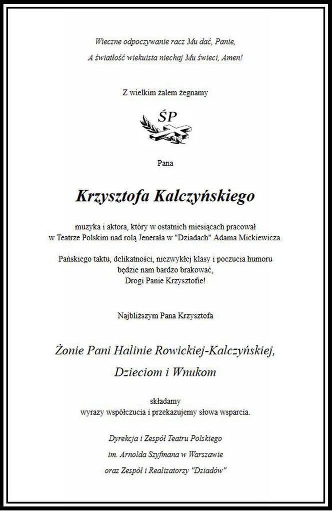 Krzysztof Kalczyński - nekrologi