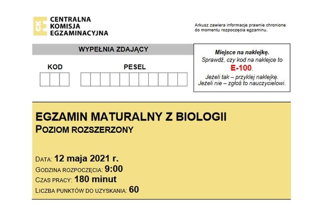 Matura biologia rozszerzona 2021 - arkusz CKE