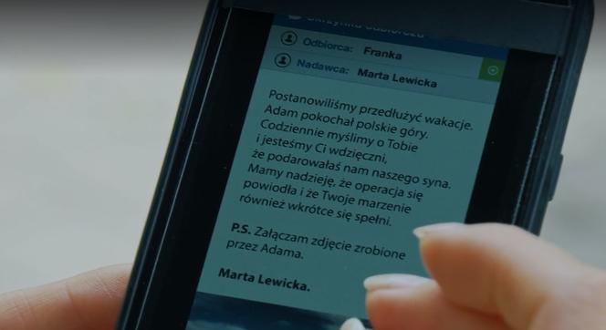 M jak miłość odc. 1693. SMS Marty Lewickiej do Franki