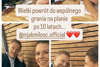 M jak miłość. Krystian Wieczorek (Andrzej Budzyński) i jego żona Maria (Paulina Lipska) na planie serialu