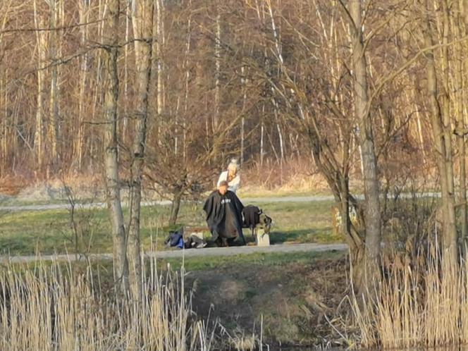 Sprytne! W Częstochowie fryzjerka strzygła klienta... na ławce w parku. Internauci zachwyceni [FOTO]