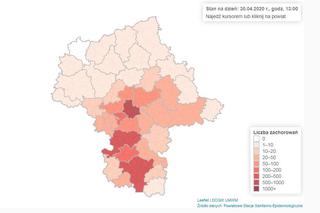 Powstała mapa koronawirusa na Mazowszu. Liczby chorych są zaskakujące