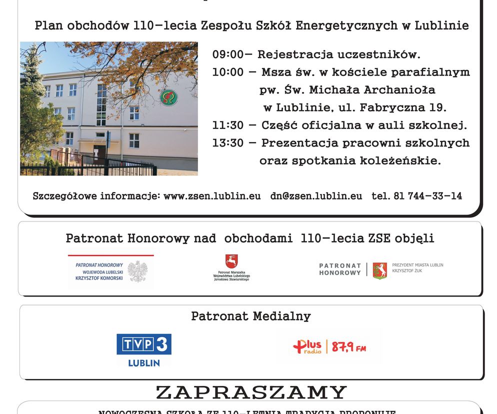 Jubileusz 110-lecia ZSEn - plakat 