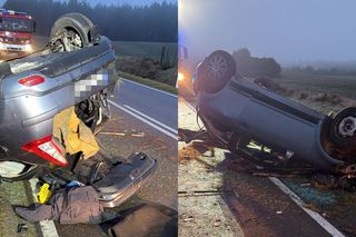 Kolumbijczyk dachował na śliskiej drodze. 32-latek nie powinien wsiadać za kierownicę!