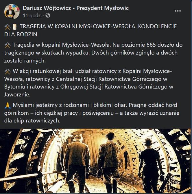 Dariusz Wójtowicz: Nie żyje dwóch górników