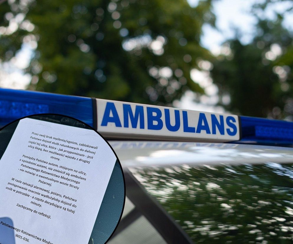 Auto zablokowało drogę karetce pędzącej do pacjenta. Ratownicy zostawili kierowcy list