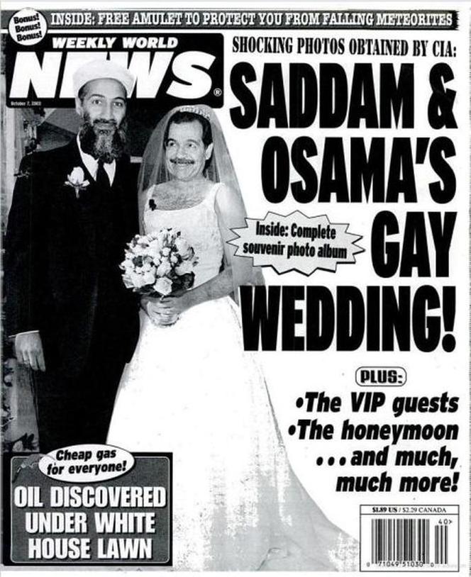 World Weekly News: gejowskie wesele Osamy bin Ladena i Saddama Husajna
