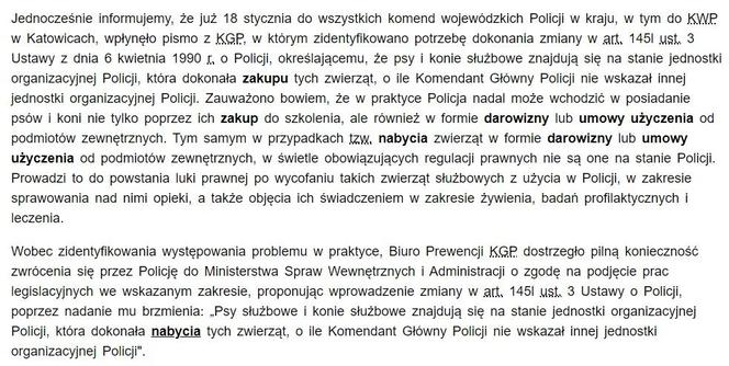 Stanowisko Komendy Wojewódzkiej Policji w Katowicach w sprawie konia Blue Bakera