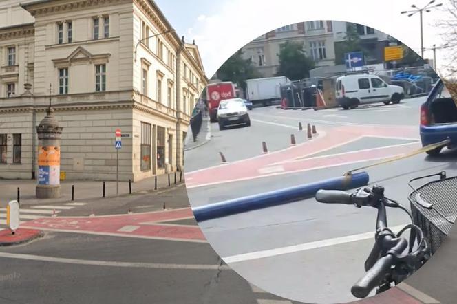 Kilkunastometrowa rura ciągnięta przez osobówkę w centrum Poznania
