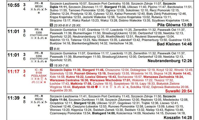 Rozkład jazdy dla stacji Szczecin Główny na zimę 2024/2025