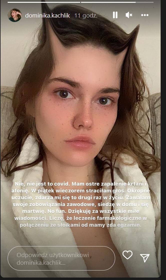 Dominika Kachlik na Instagramie o chorobie
