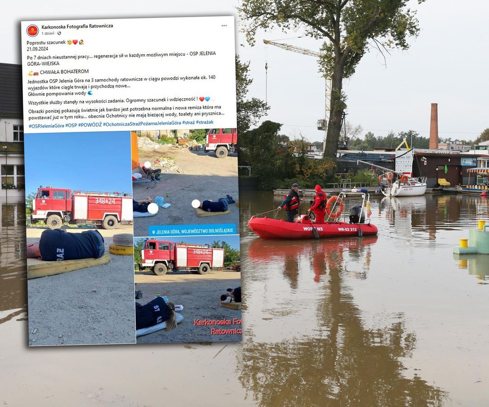 Strażacy walczą z wielką wodą. To zdjęcie chwyta za serce. Nie mają bieżącej wody, toalety ani prysznica