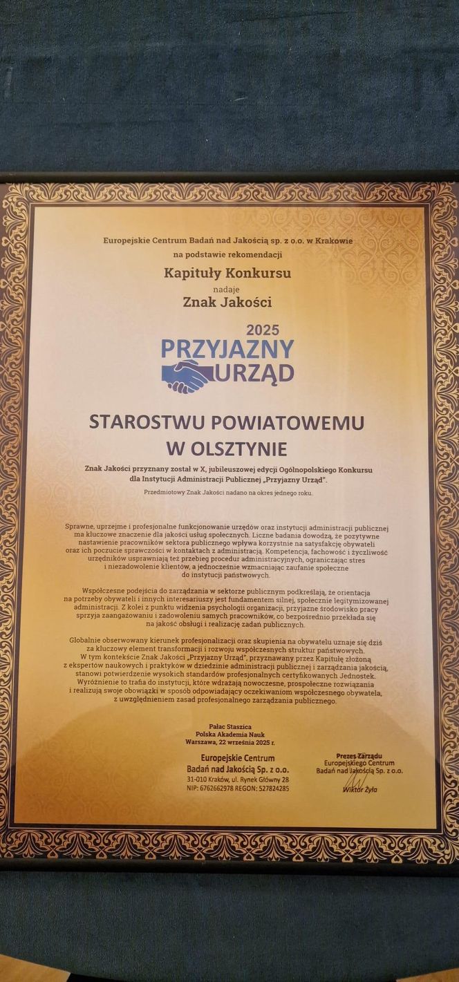 To najbardziej przyjazny urząd w woj. warmińsko-mazurskim. Został wyróżniony w prestiżowym konkursie