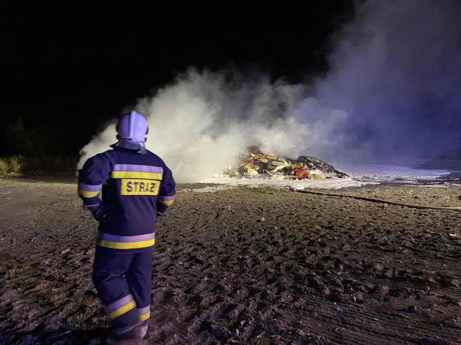 Nocny pożar na bydgoskim wysypisku śmierci. Na miejscu kilka zastępów straży pożarnej