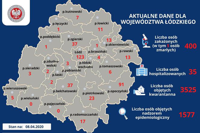 W TYCH powiatach w Łódzkiem NIE MA koronawirusa! [MAPA z 08.04.2020]